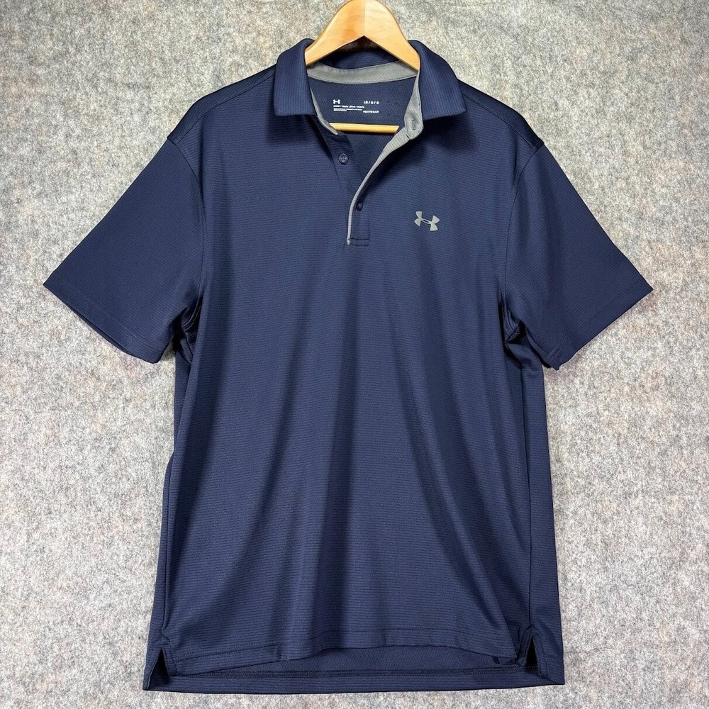 Under Armour Performance Tech Golf Polo Shirt 1290140 Navy Mens L Loose Heatgear